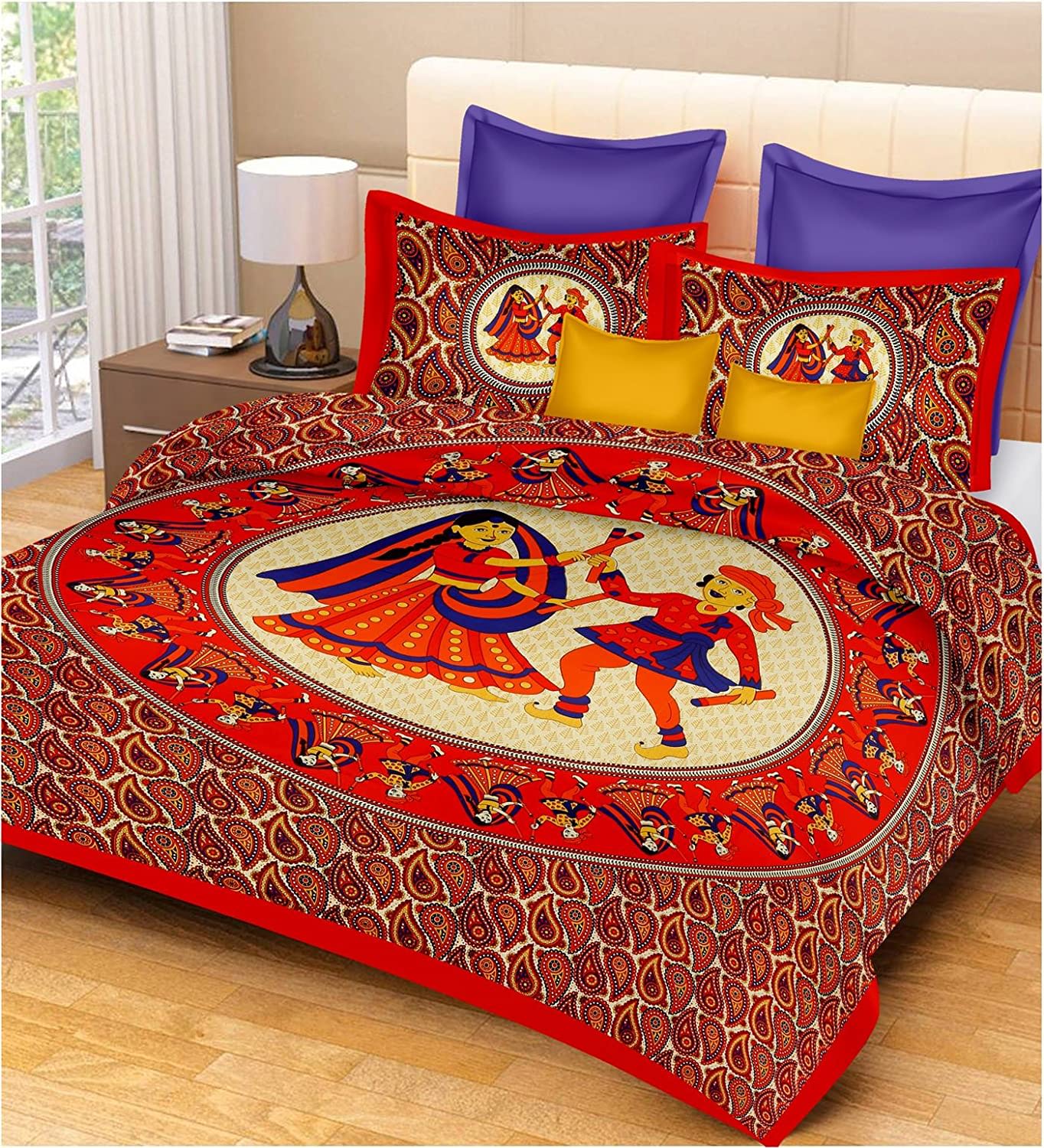 Jaipuri Prints Cotton Double Bedsheet (Red)