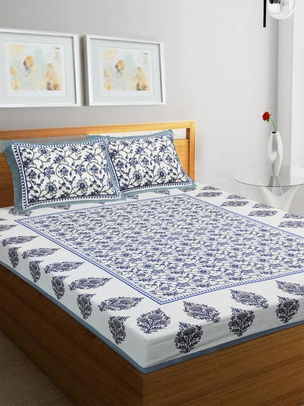 Jaipuri Prints Cotton Double Bedsheet  (Grey)
