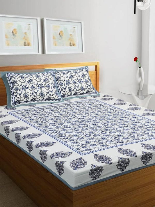 Jaipuri Prints Cotton Double Bedsheet  (Grey)