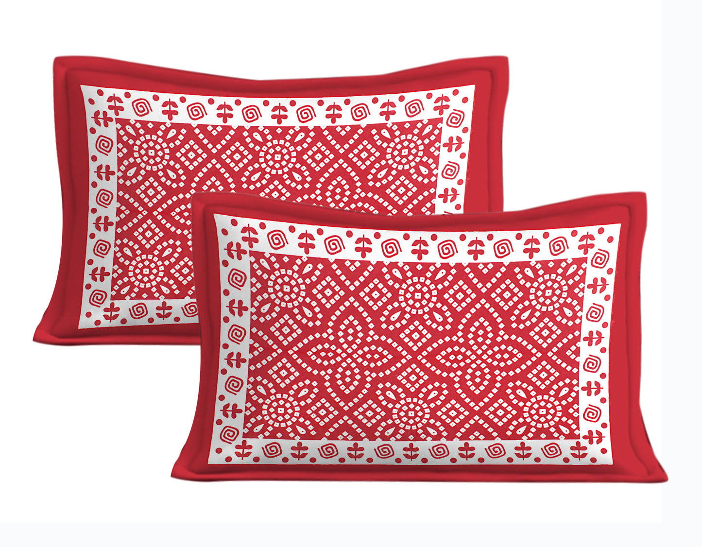 Jaipuri Prints Cotton Double Bedsheet with 2 Pillow Covers -(Red )