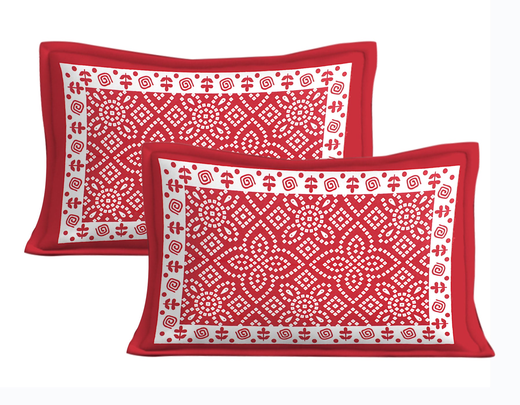 Jaipuri Prints Cotton Double Bedsheet with 2 Pillow Covers -(Red )