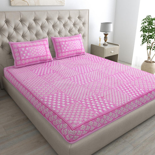 Jaipuri Prints Cotton Double Bedsheet with set of 2 Pillow Covers
