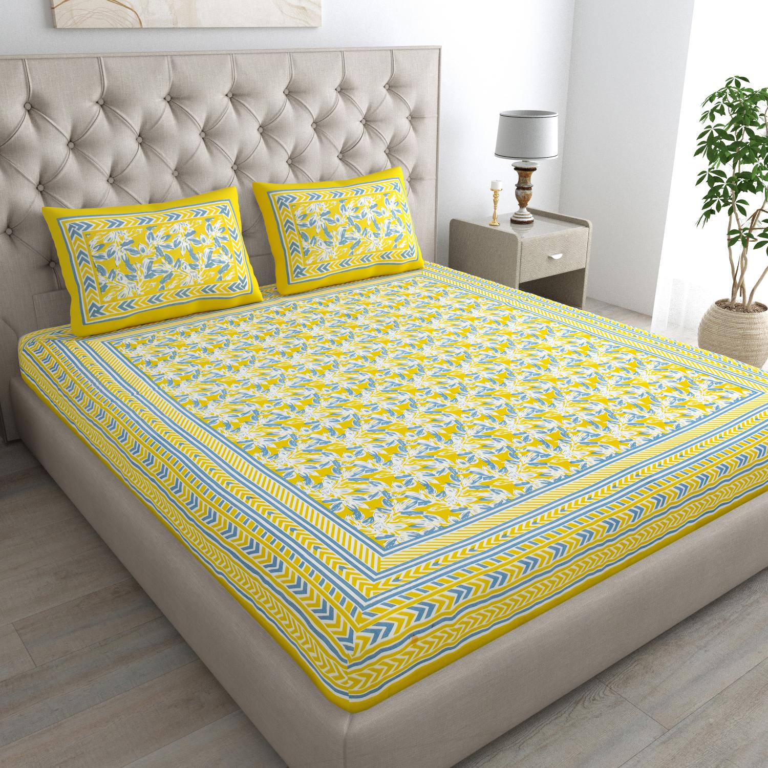 Jaipuri Prints Cotton Double Bedsheet with set of 2 Pillow Covers