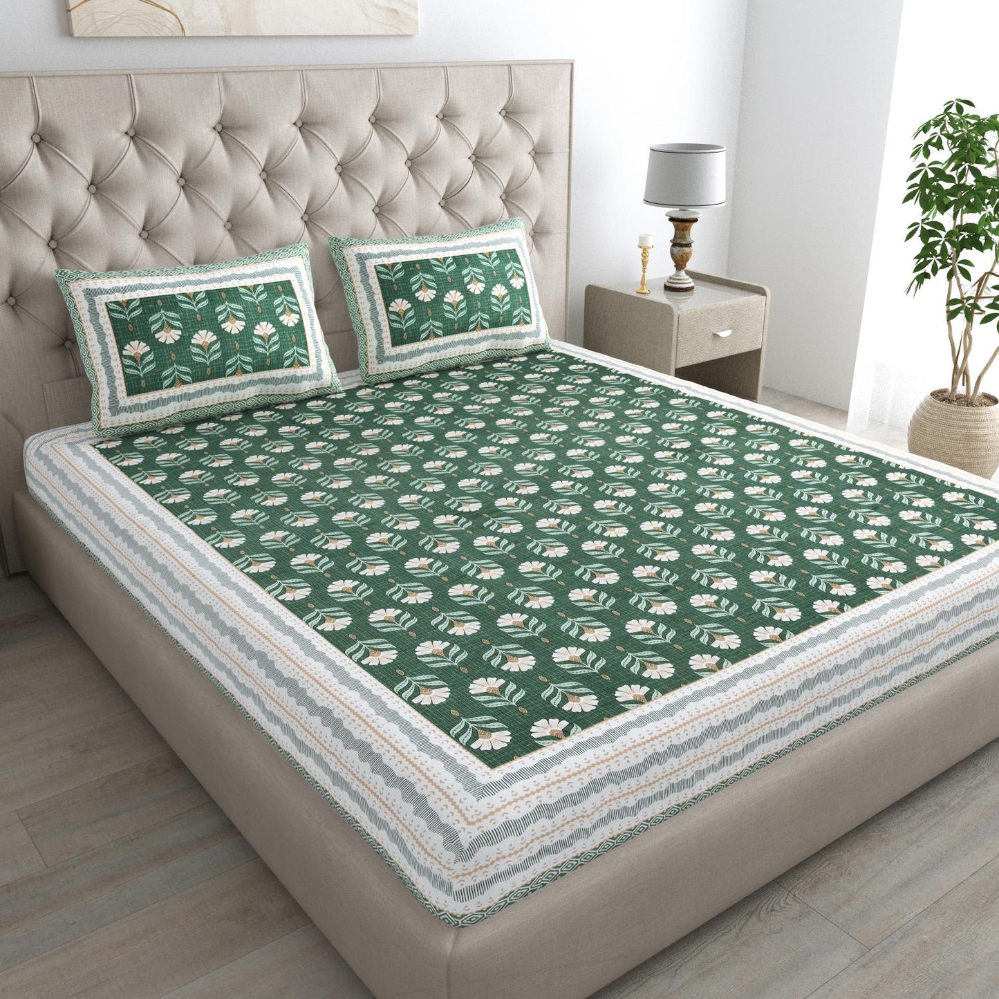 Jaipuri Prints Cotton Double Bedsheet with set of 2 Pillow Covers
