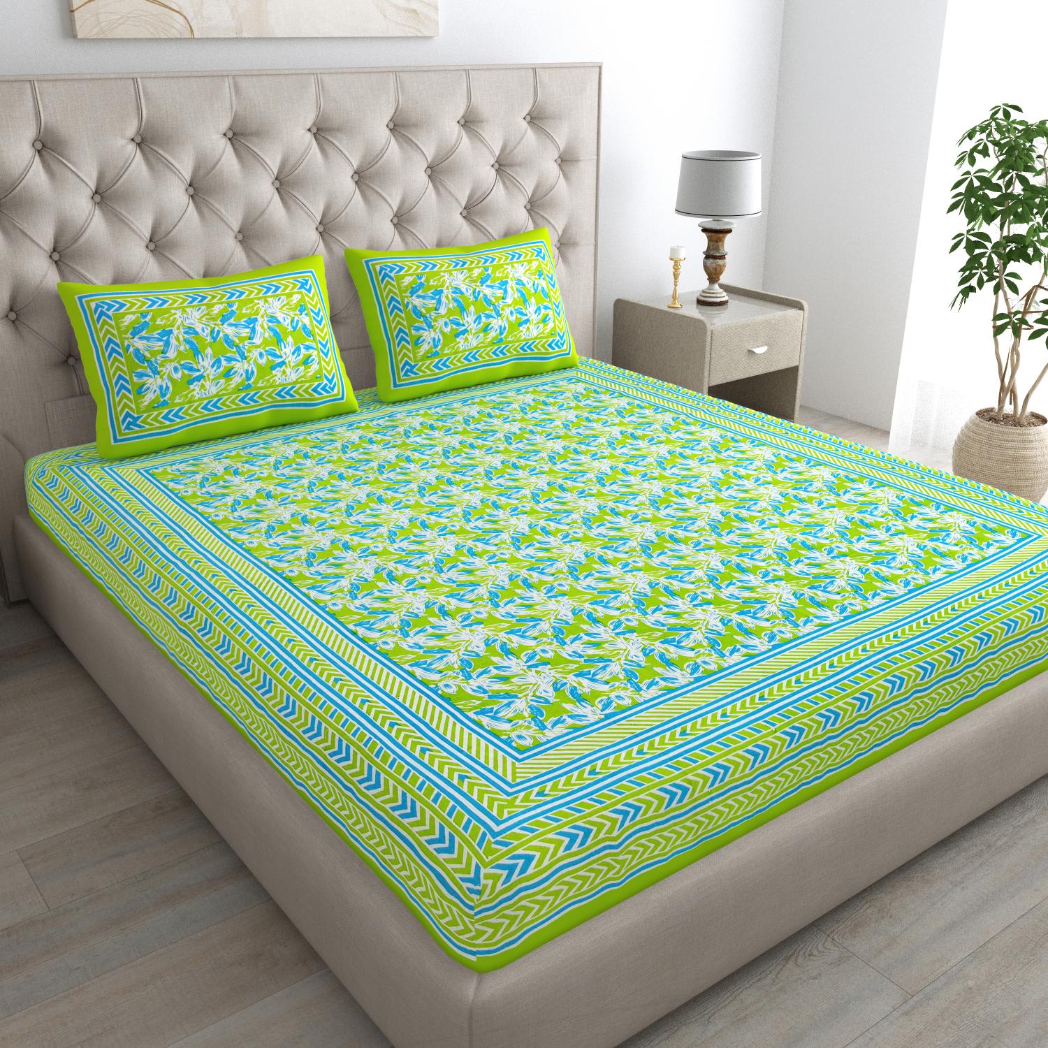 Jaipuri Prints Cotton Double Bedsheet with set of 2 Pillow Covers