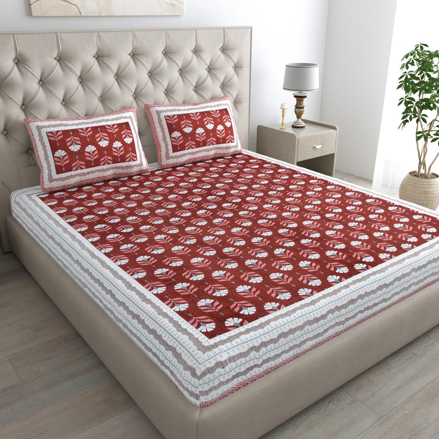 Jaipuri Prints Cotton Double Bedsheet with set of 2 Pillow Covers