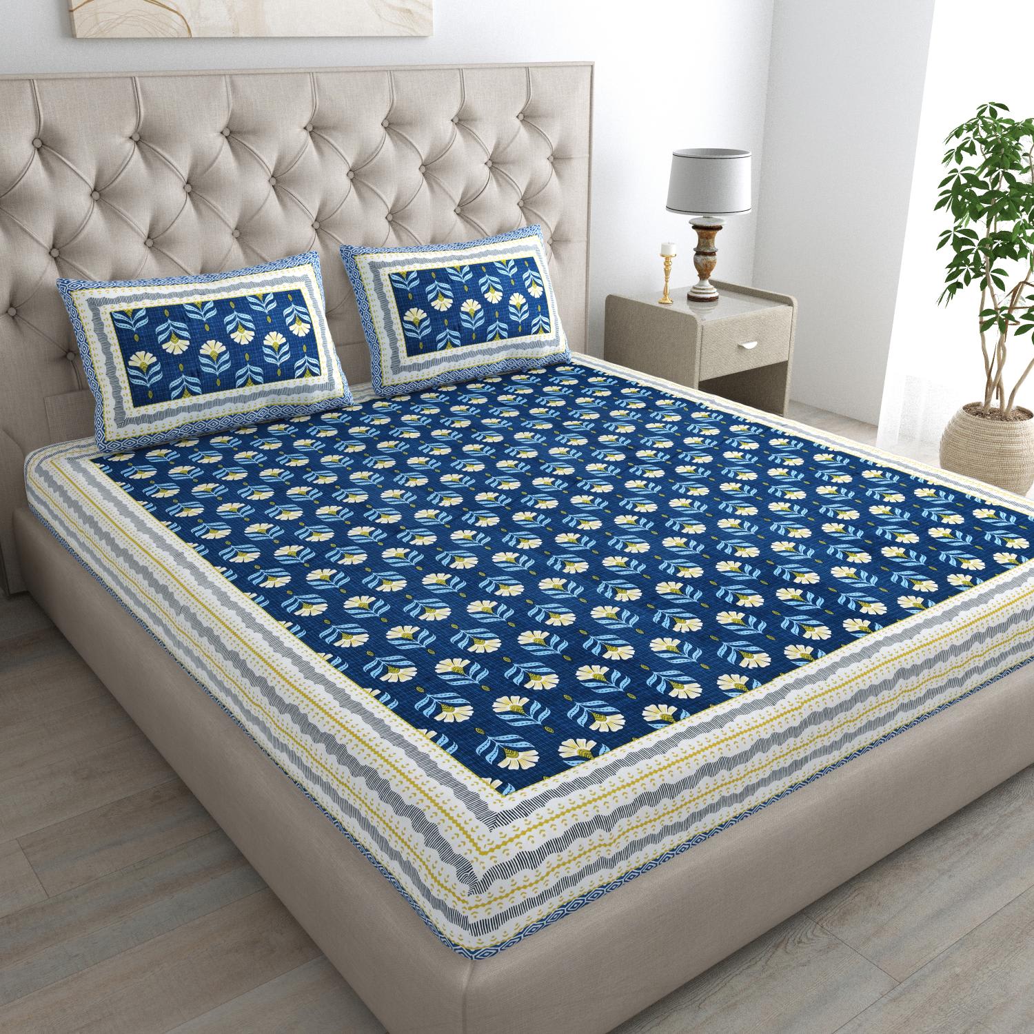 Jaipuri Prints Cotton Double Bedsheet with set of 2 Pillow Covers