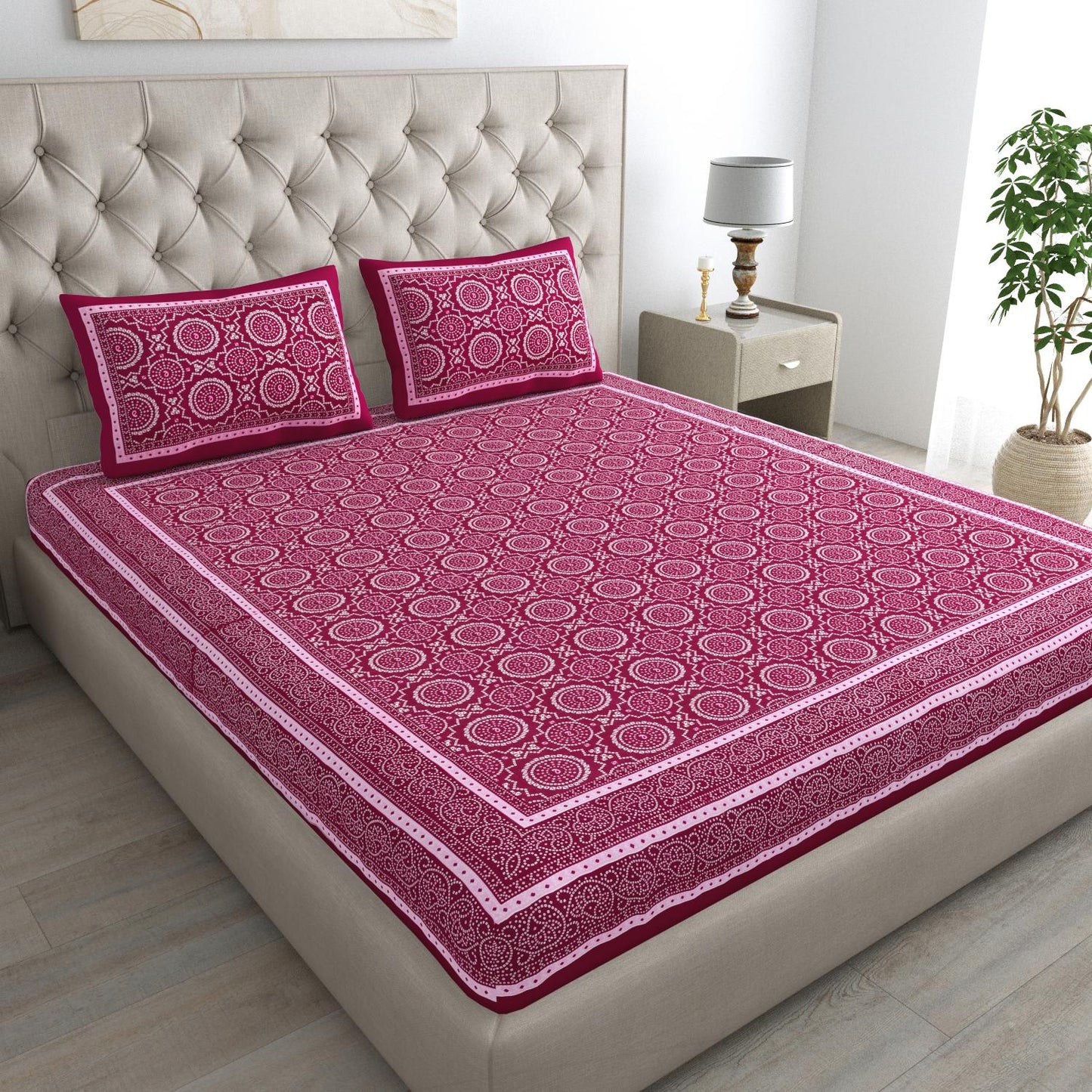 Jaipuri Prints Cotton Double Bedsheet with set of 2 Pillow Covers