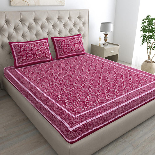 Jaipuri Prints Cotton Double Bedsheet with set of 2 Pillow Covers