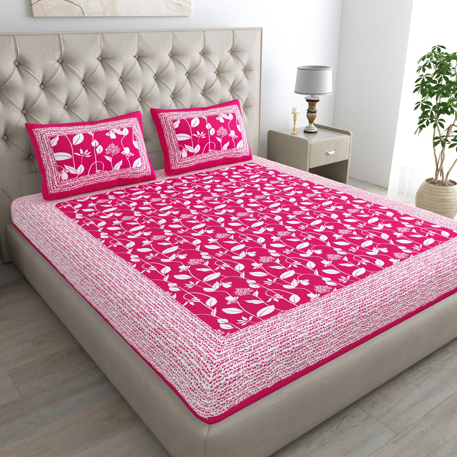Jaipuri Prints Cotton Double Bedsheet with set of 2 Pillow Covers