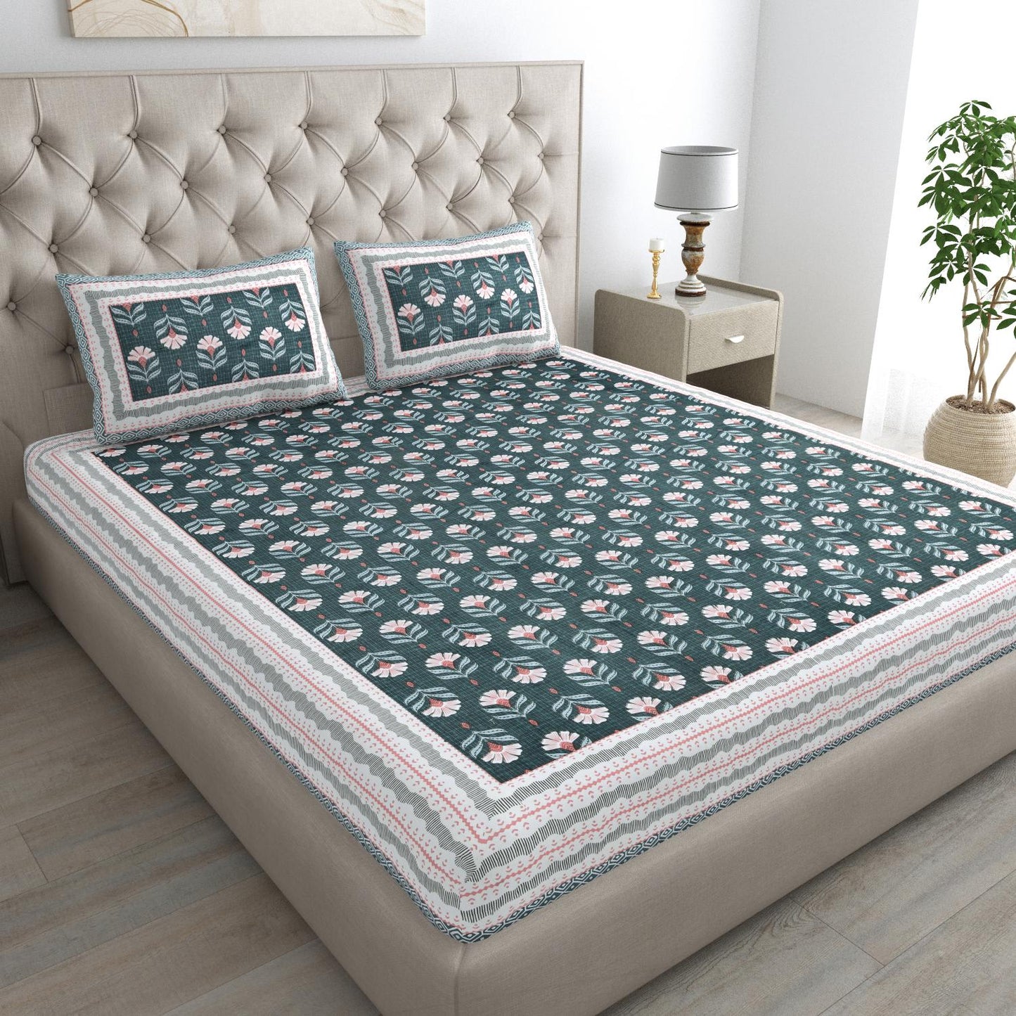 Jaipuri Prints Cotton Double Bedsheet with set of 2 Pillow Covers