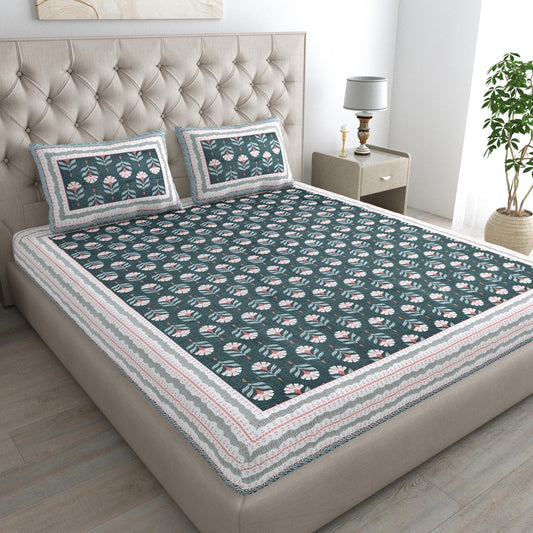 Jaipuri Prints Cotton Double Bedsheet with set of 2 Pillow Covers