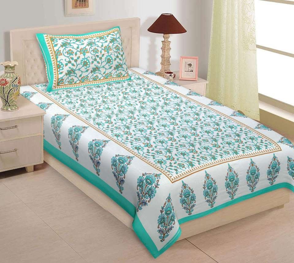 Jaipuri Prints Cotton Single Bedsheet With 1 Pillow Cover