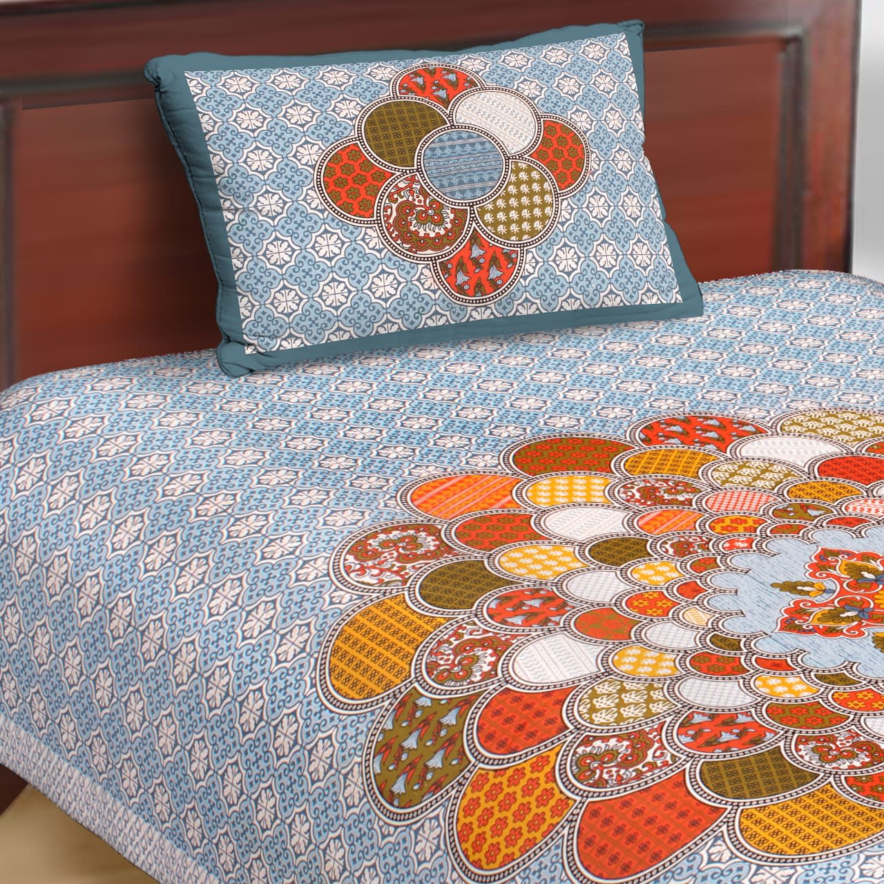 Jaipuri Prints Cotton Single Bedsheet (Multicolor)