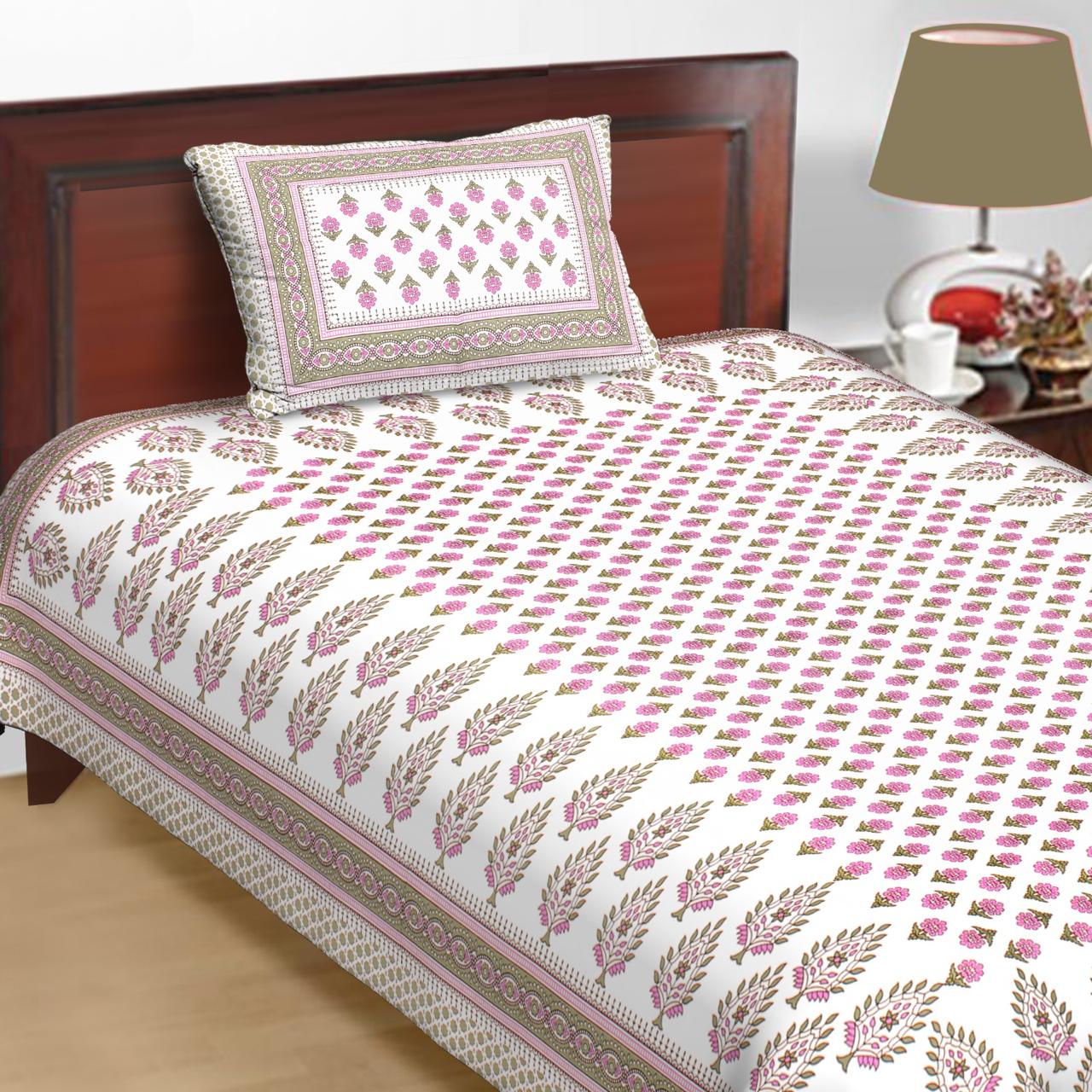 Jaipuri Prints Cotton Single Bedsheet (Multicolor)
