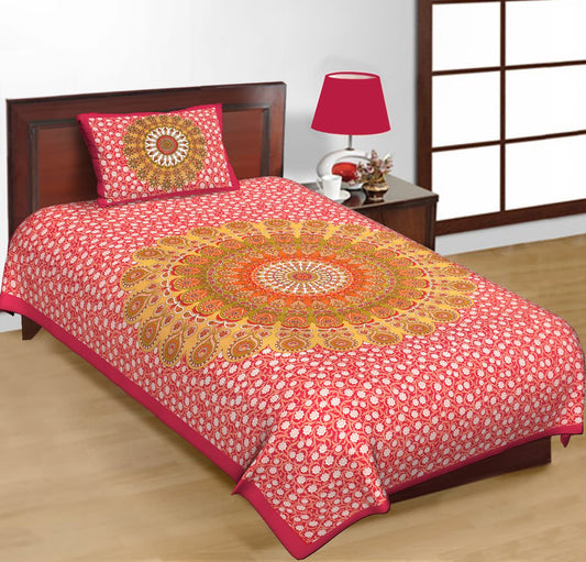 Jaipuri Prints Cotton Single Bedsheet (Multicolor)