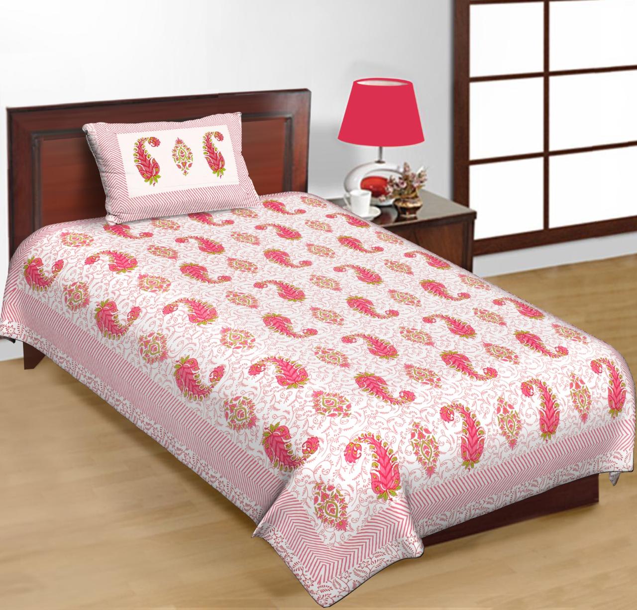 Jaipuri Prints Cotton Single Bedsheet (Multicolor)