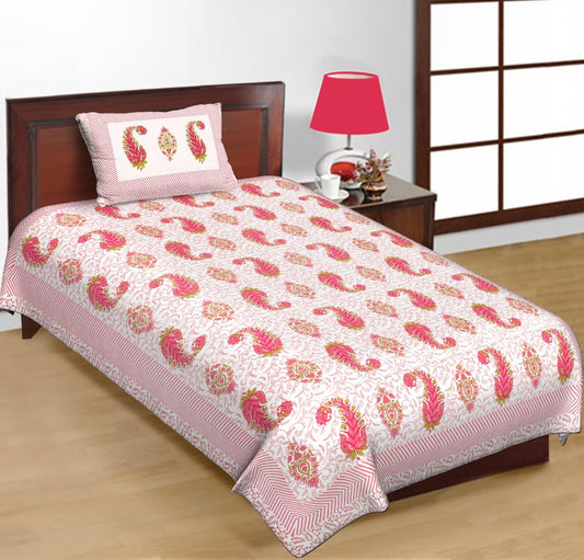 Jaipuri Prints Cotton Single Bedsheet (Multicolor)