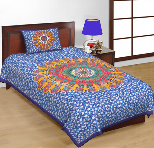 Jaipuri Prints Cotton Single Bedsheet (Multicolor)