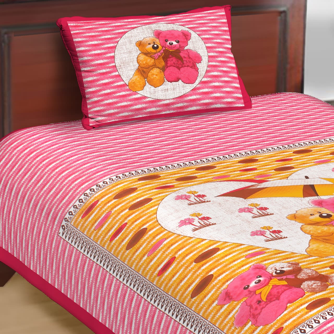 Jaipuri Prints Cotton Single Bedsheet (Multicolor)