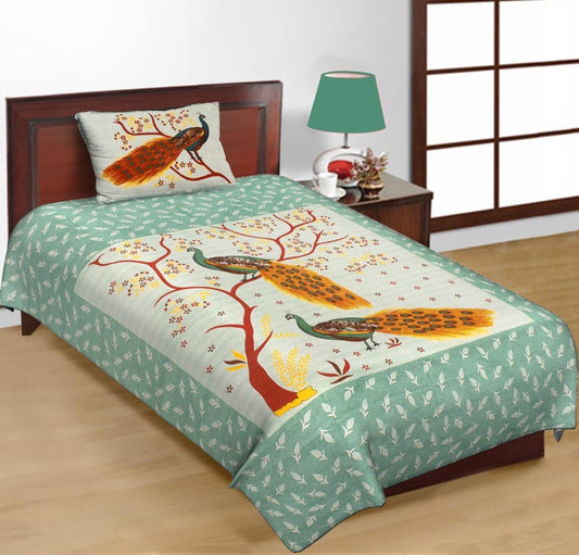 Jaipuri Prints Cotton Single Bedsheet (Multicolor)