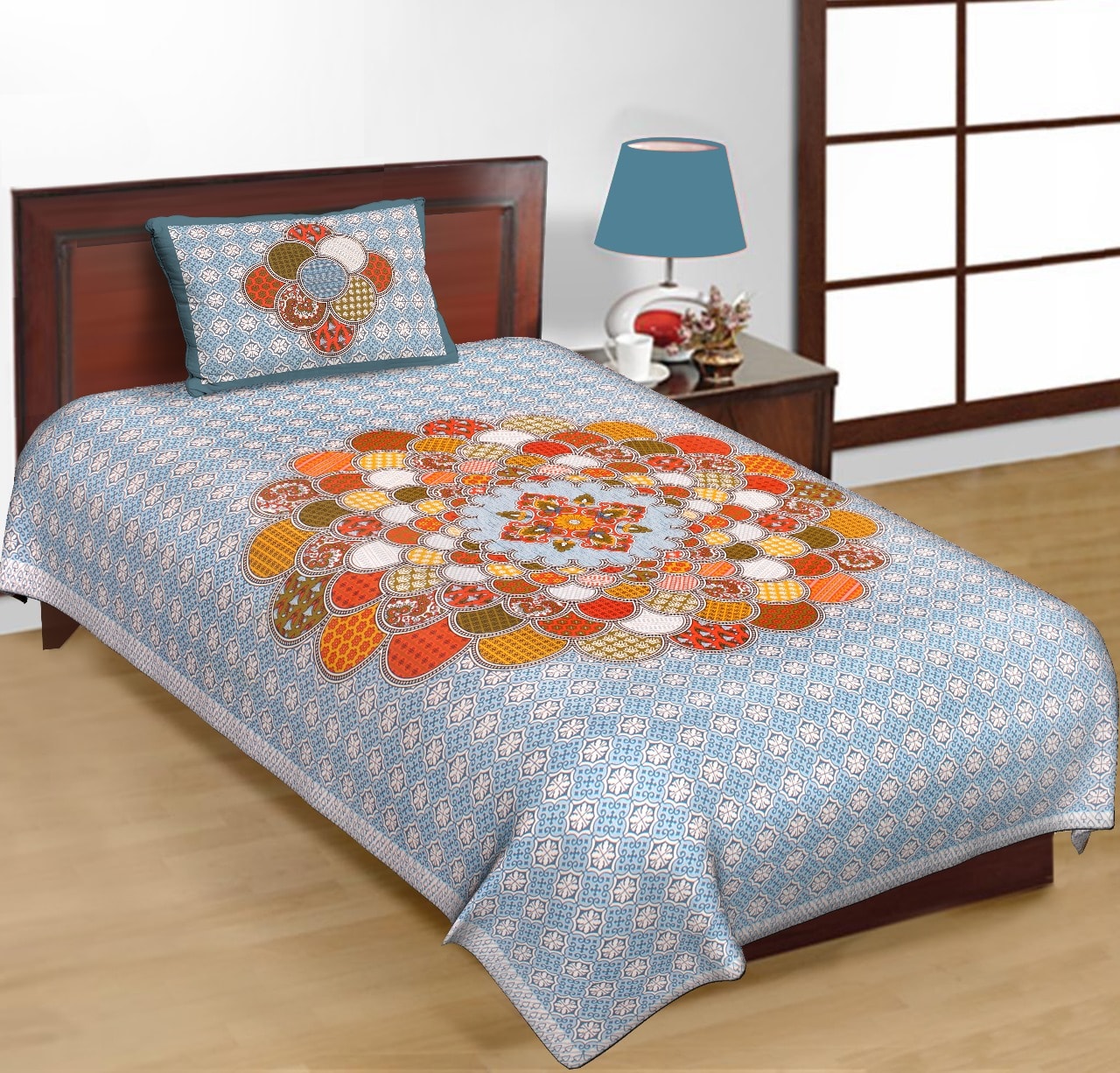 Jaipuri Prints Cotton Single Bedsheet (Multicolor)
