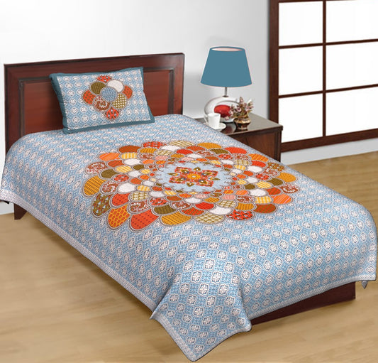 Jaipuri Prints Cotton Single Bedsheet (Multicolor)