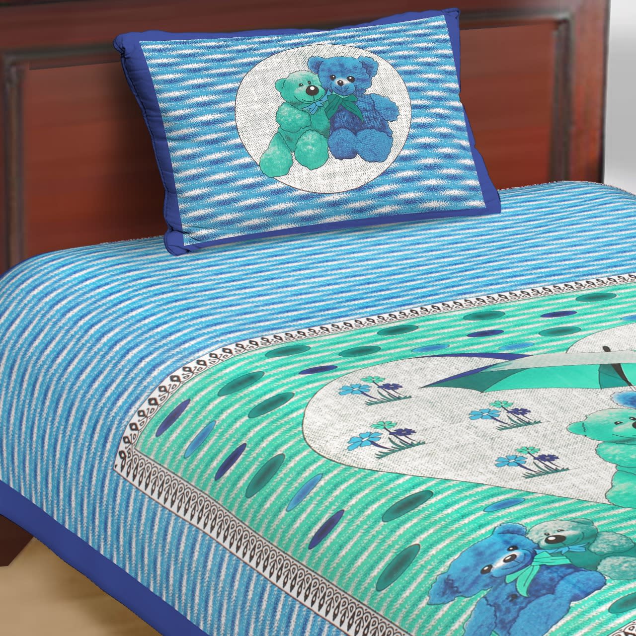 Jaipuri Prints Cotton Single Bedsheet (Multicolor)
