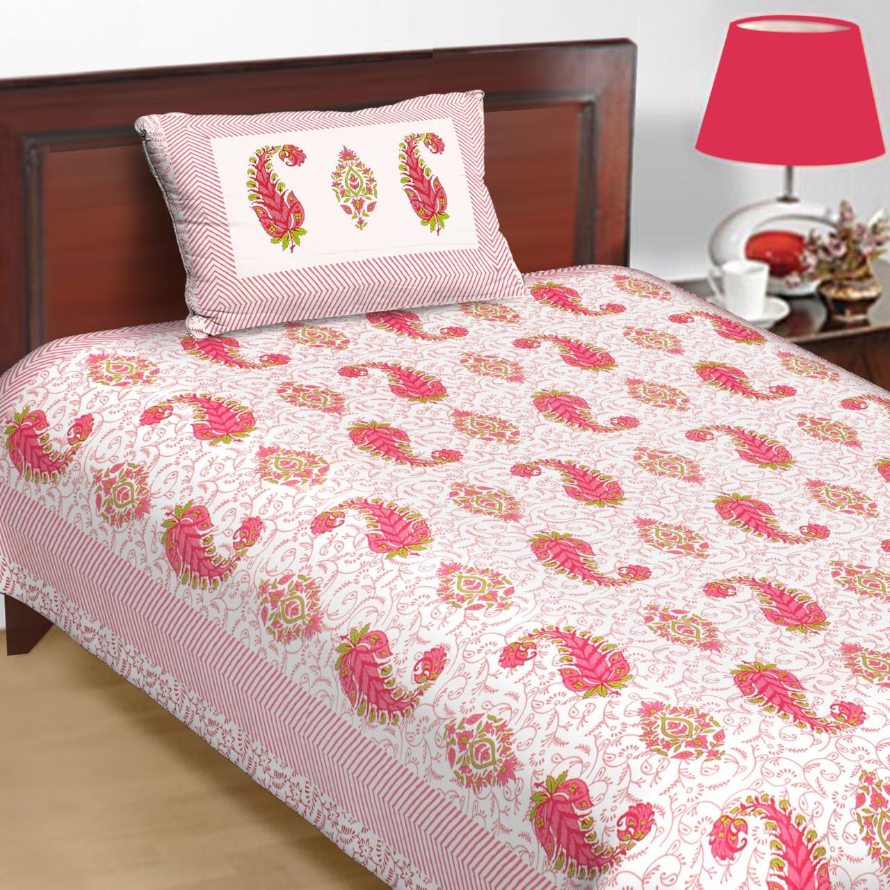 Jaipuri Prints Cotton Single Bedsheet (Multicolor)