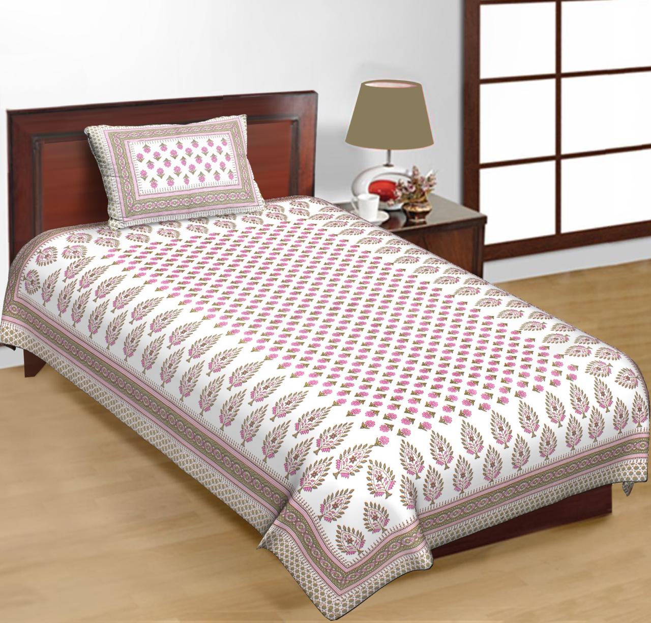 Jaipuri Prints Cotton Single Bedsheet (Multicolor)