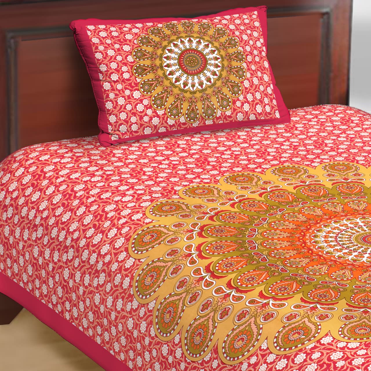 Jaipuri Prints Cotton Single Bedsheet (Multicolor)