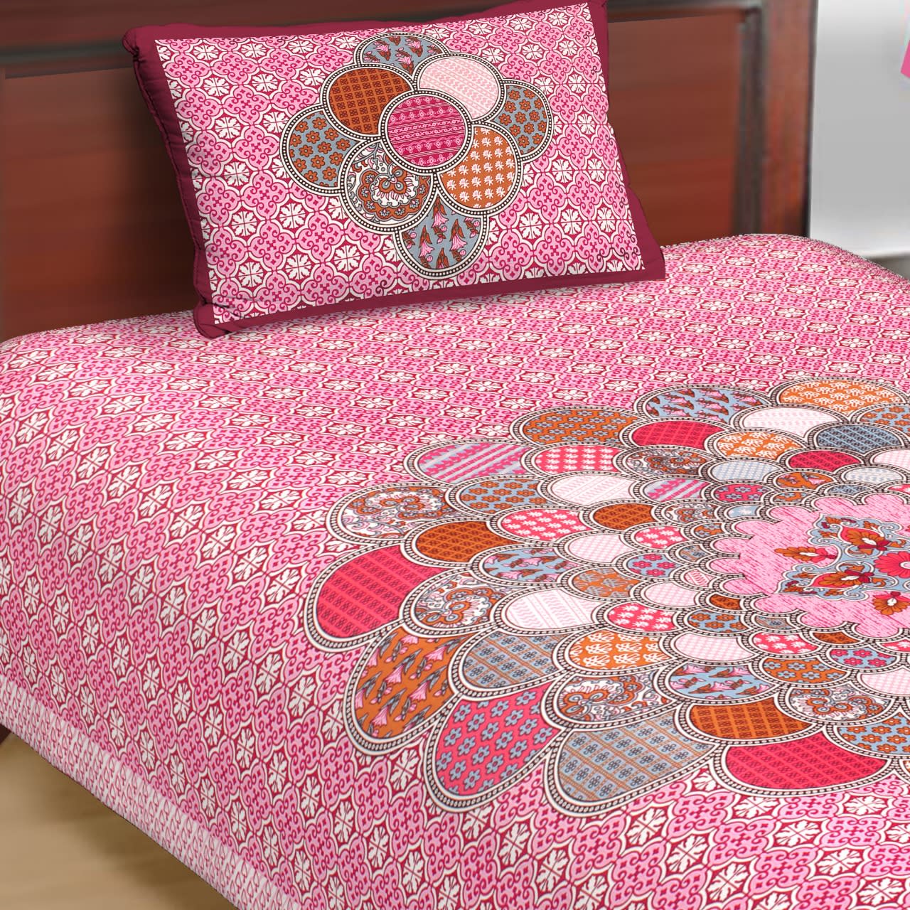 Jaipuri Prints Cotton Single Bedsheet (Multicolor)