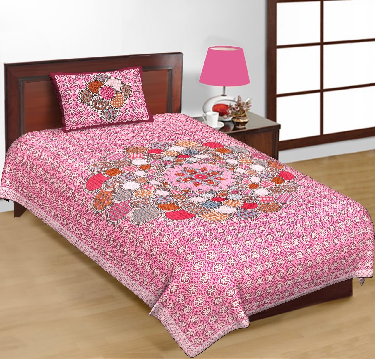 Jaipuri Prints Cotton Single Bedsheet (Multicolor)