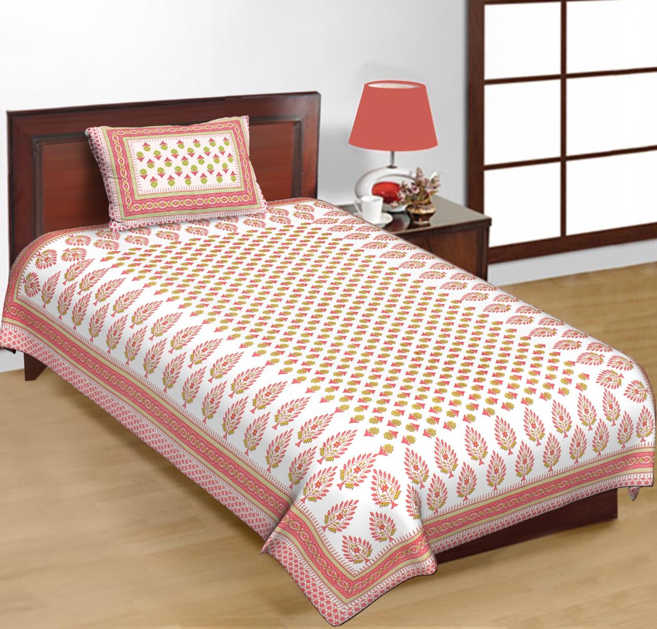 Jaipuri Prints Cotton Single Bedsheet (Multicolor)