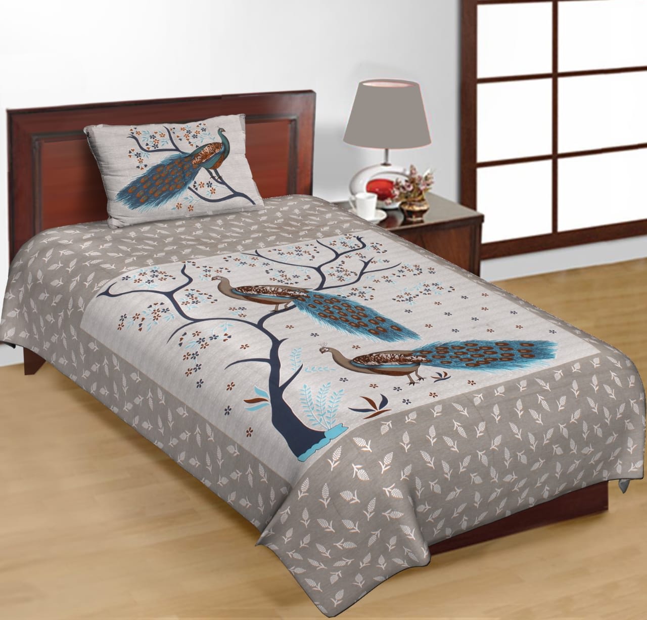 Jaipuri Prints Cotton Single Bedsheet (Multicolor)