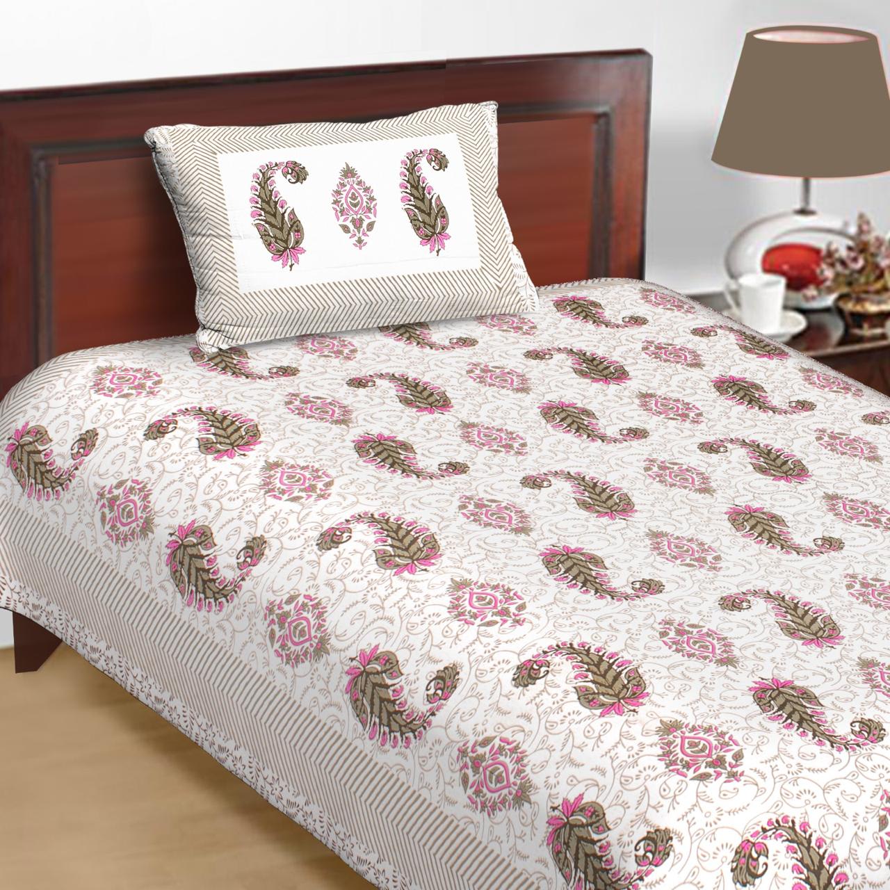 Jaipuri Prints Cotton Single Bedsheet (Multicolor)