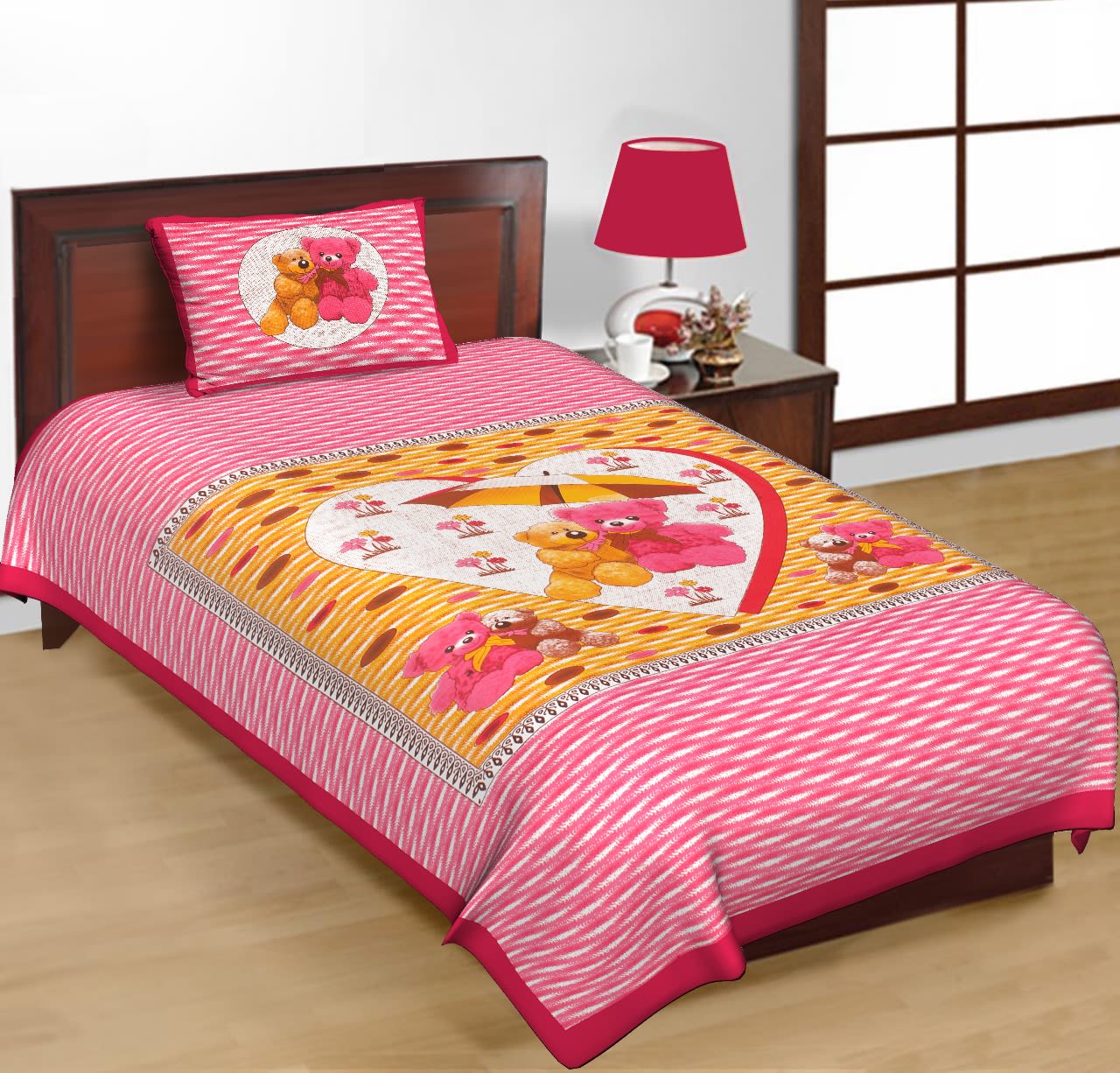 Jaipuri Prints Cotton Single Bedsheet (Multicolor)