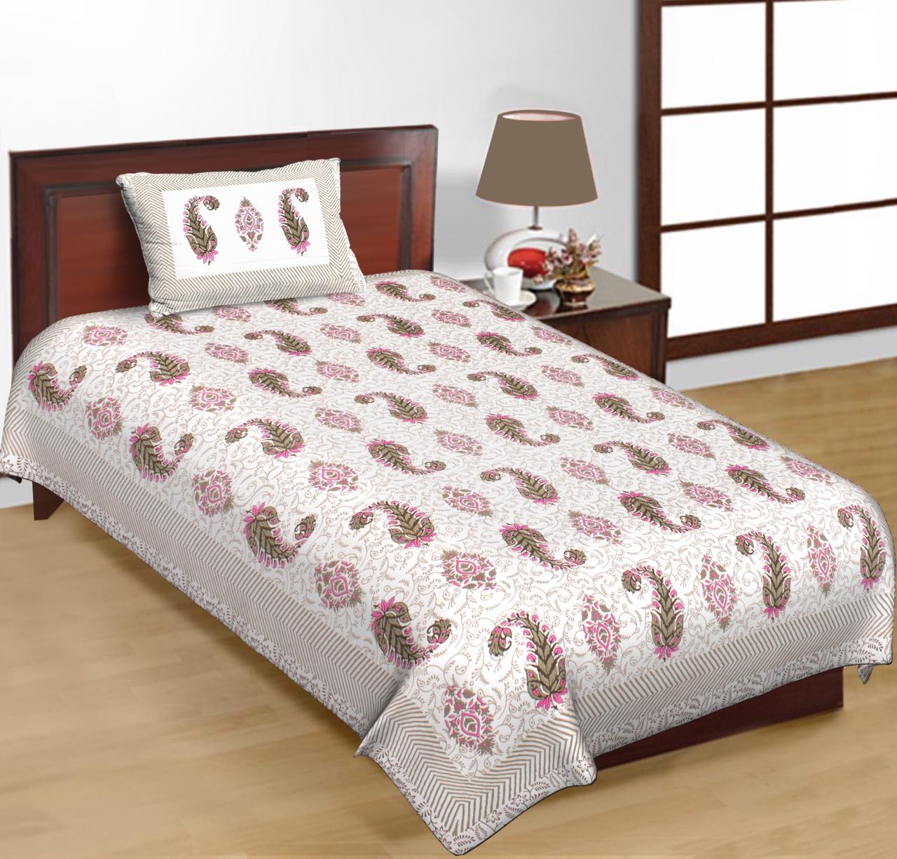 Jaipuri Prints Cotton Single Bedsheet (Multicolor)