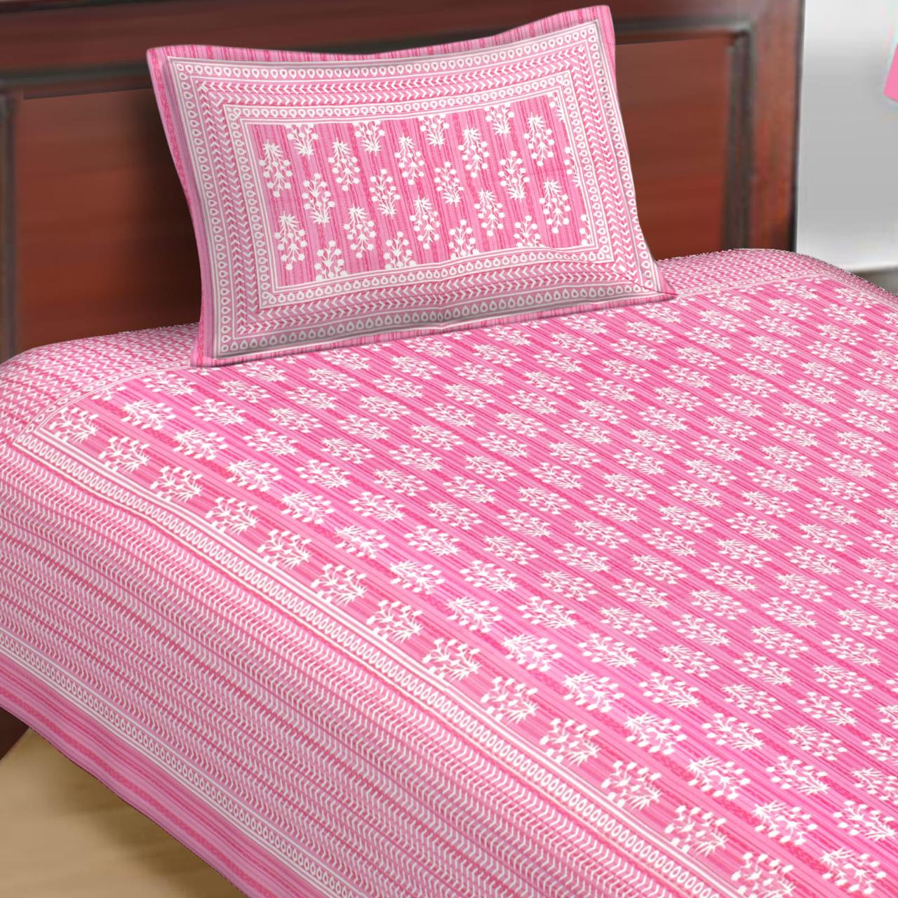 Jaipuri Prints Cotton Single Bedsheet (Multicolor)