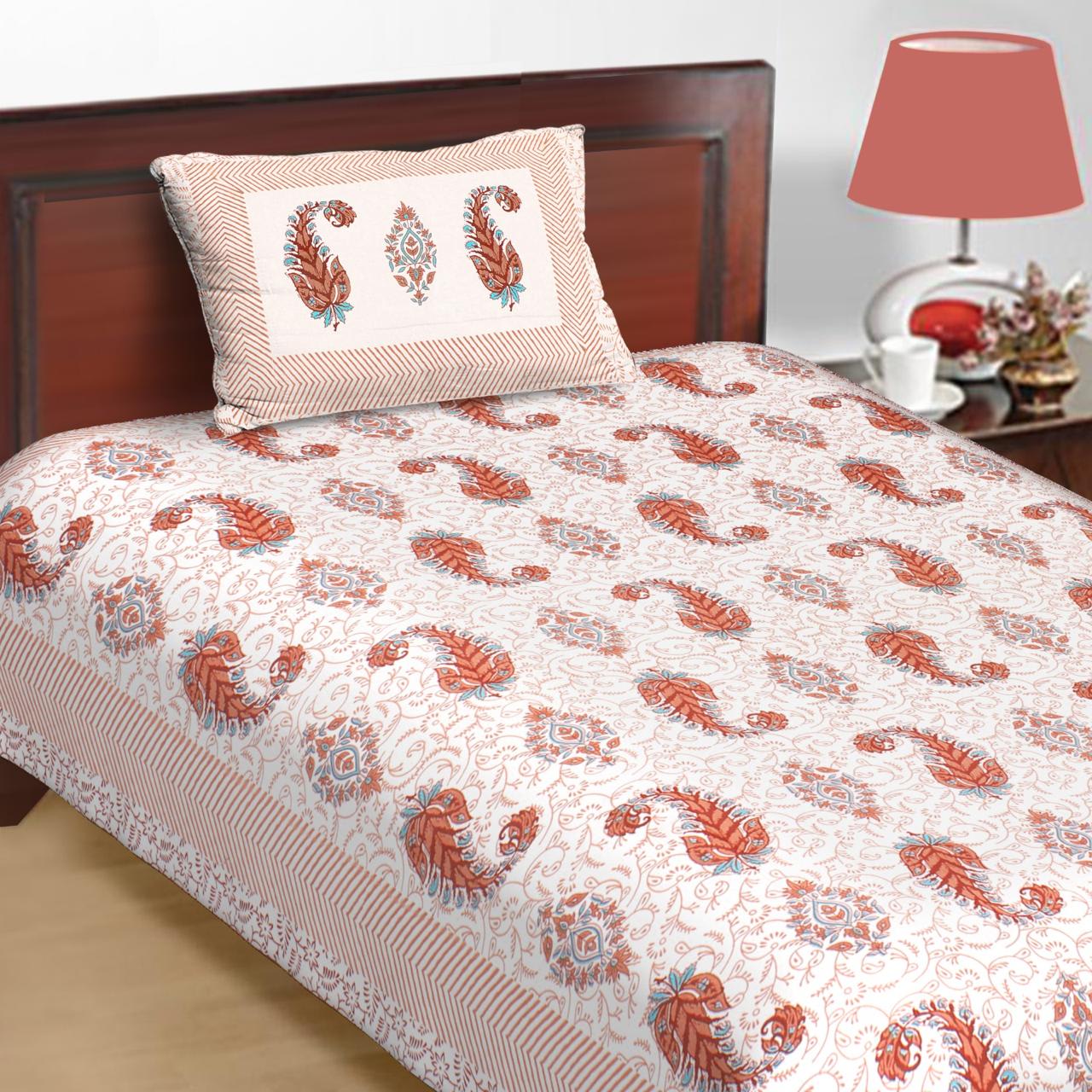 Jaipuri Prints Cotton Single Bedsheet (Multicolor)
