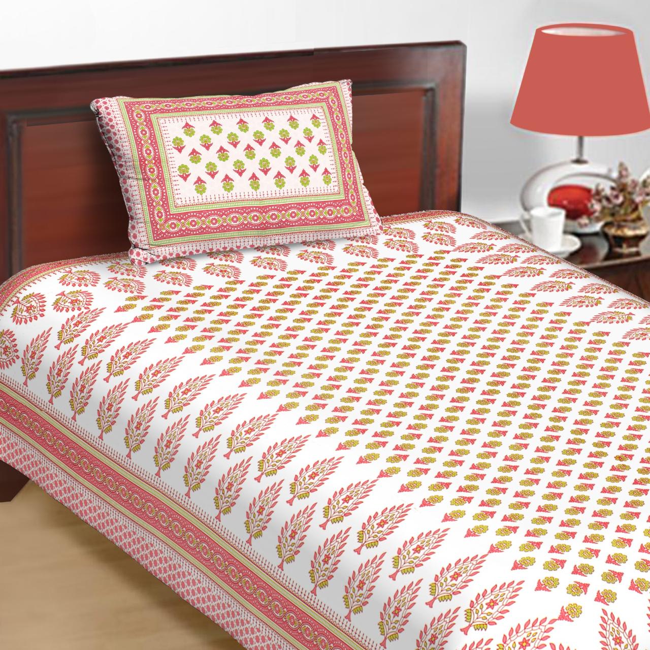 Jaipuri Prints Cotton Single Bedsheet (Multicolor)