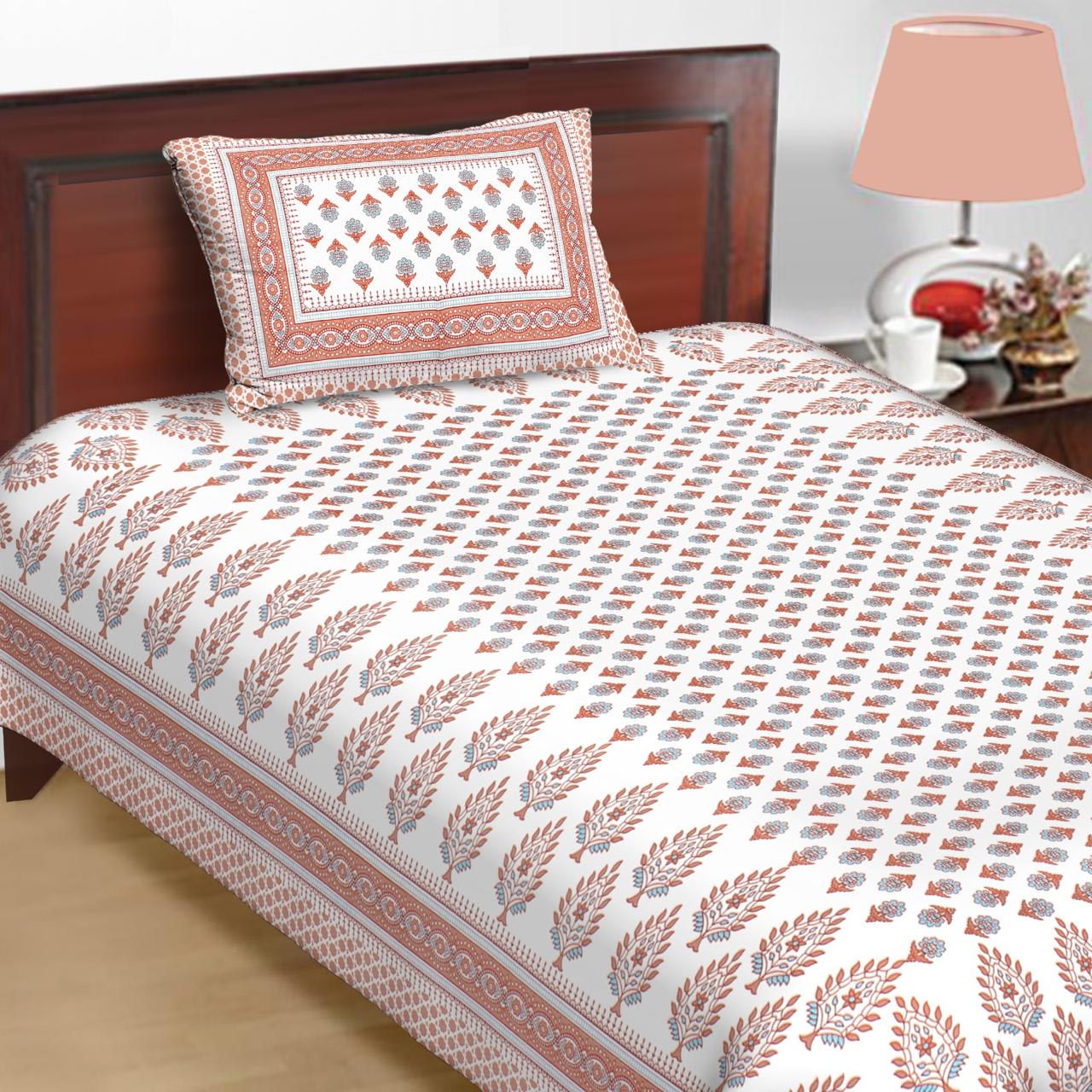 Jaipuri Prints Cotton Single Bedsheet (Multicolor)