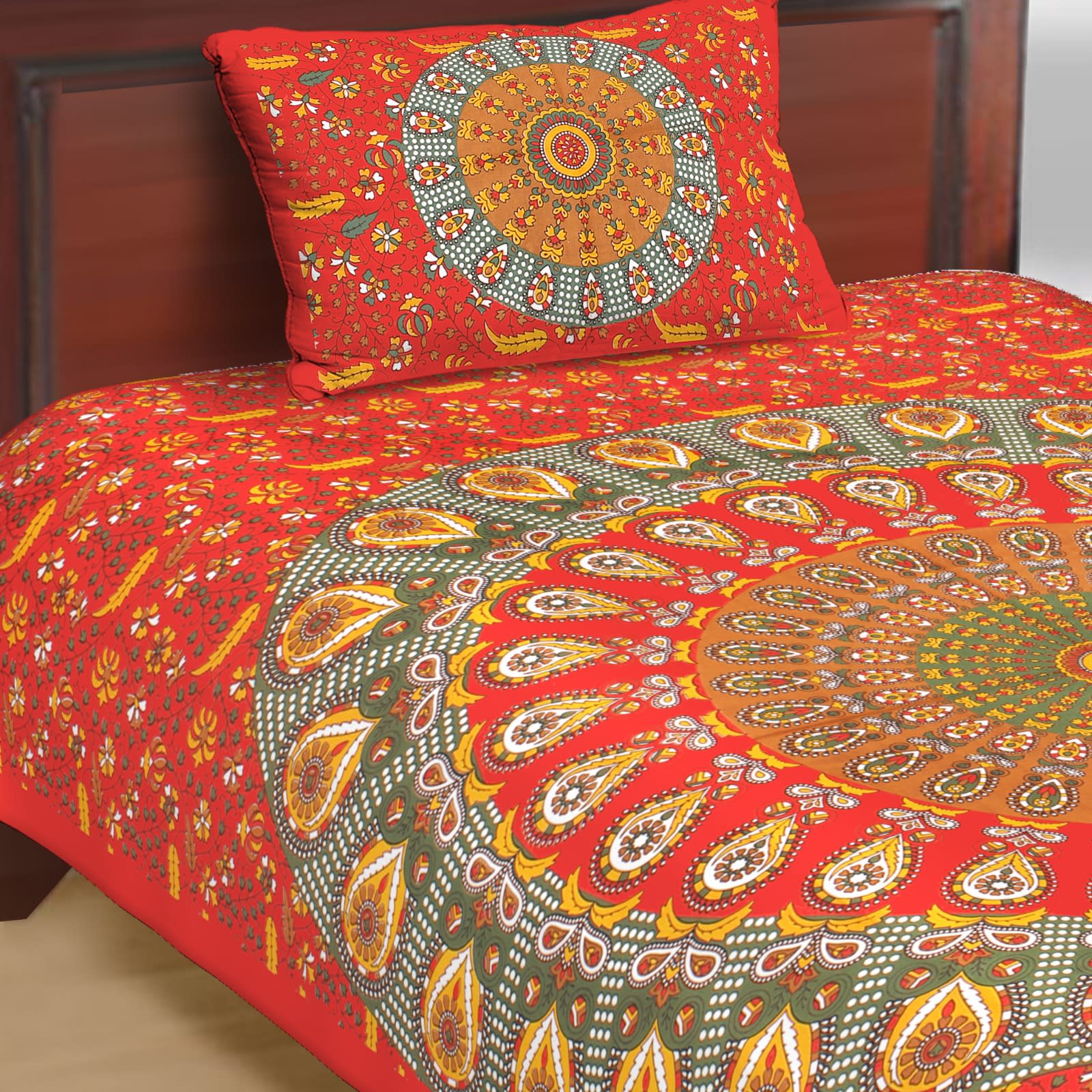 Jaipuri Prints Cotton Single Bedsheet with 1 pillow cover