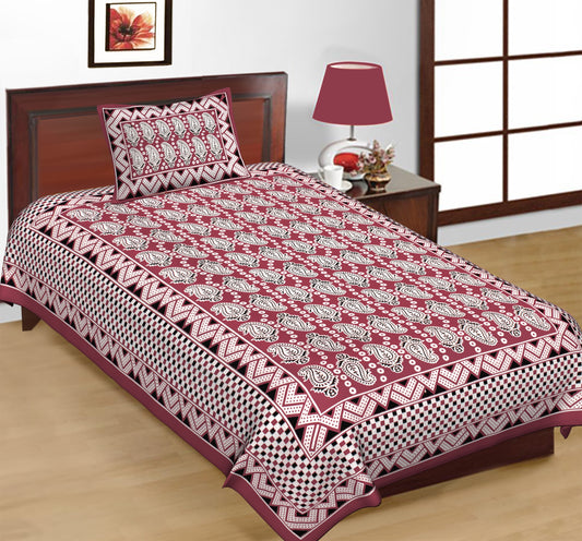Jaipuri Prints Cotton Single Bedsheet with 1 pillow cover