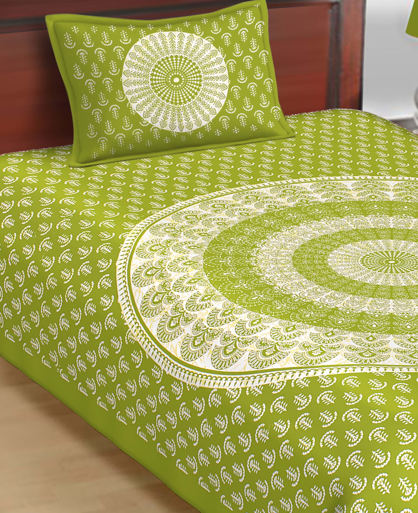 Jaipuri Prints Cotton Single Bedsheet with 1 pillow cover