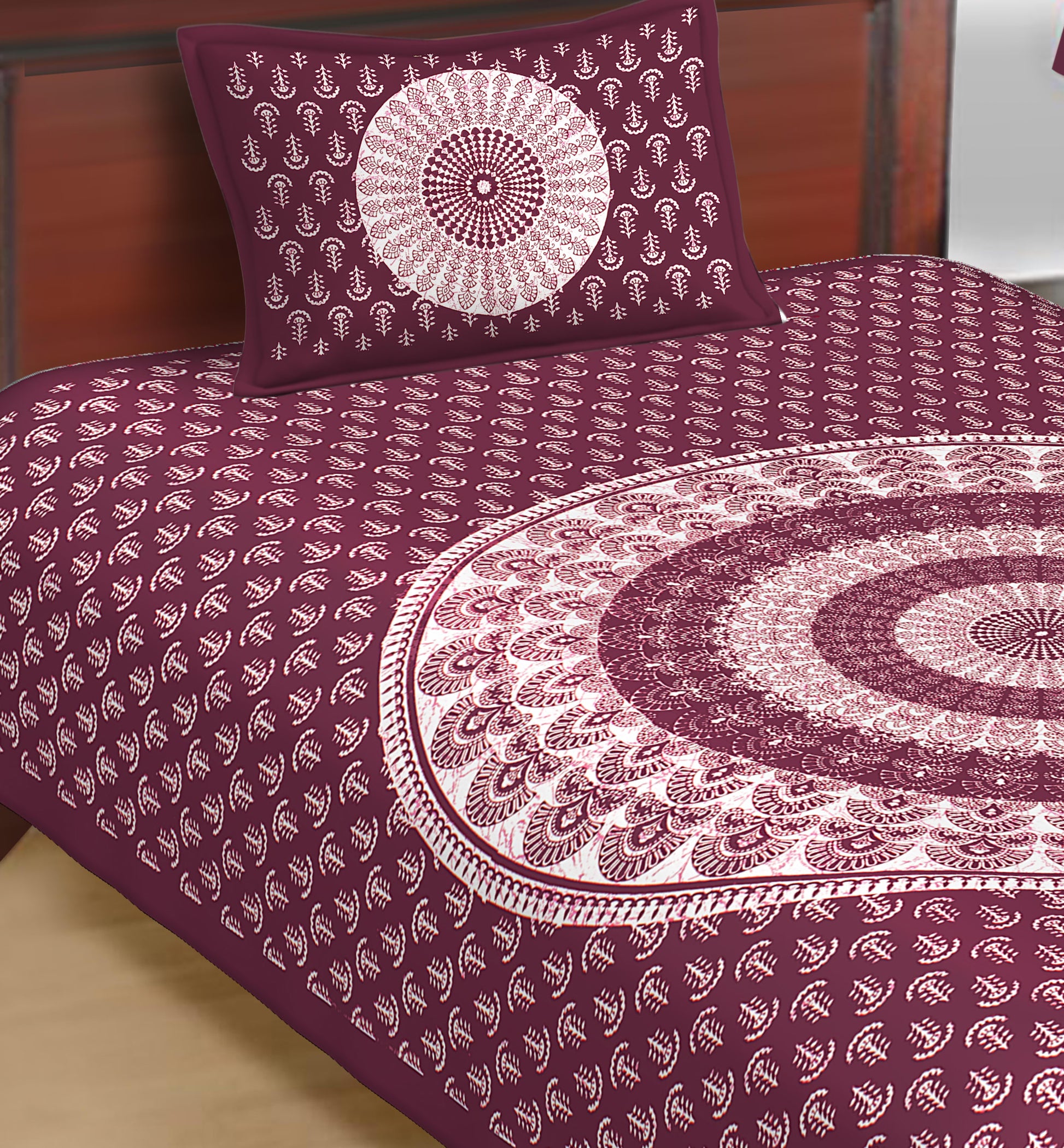 Jaipuri Prints Cotton Single Bedsheet with 1 pillow cover
