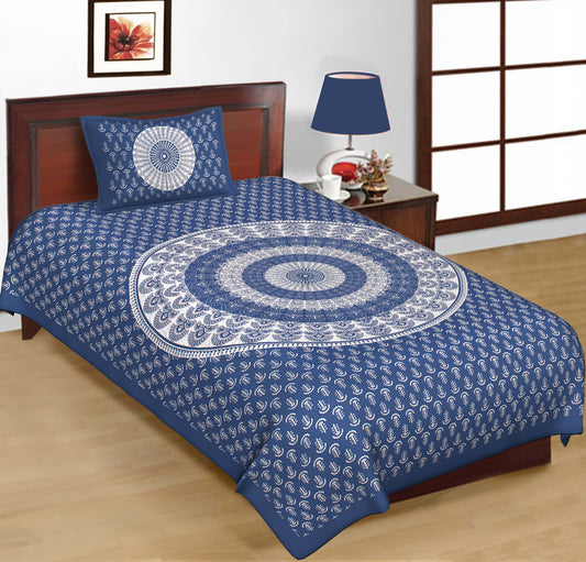 Jaipuri Prints Cotton Single Bedsheet with 1 pillow cover