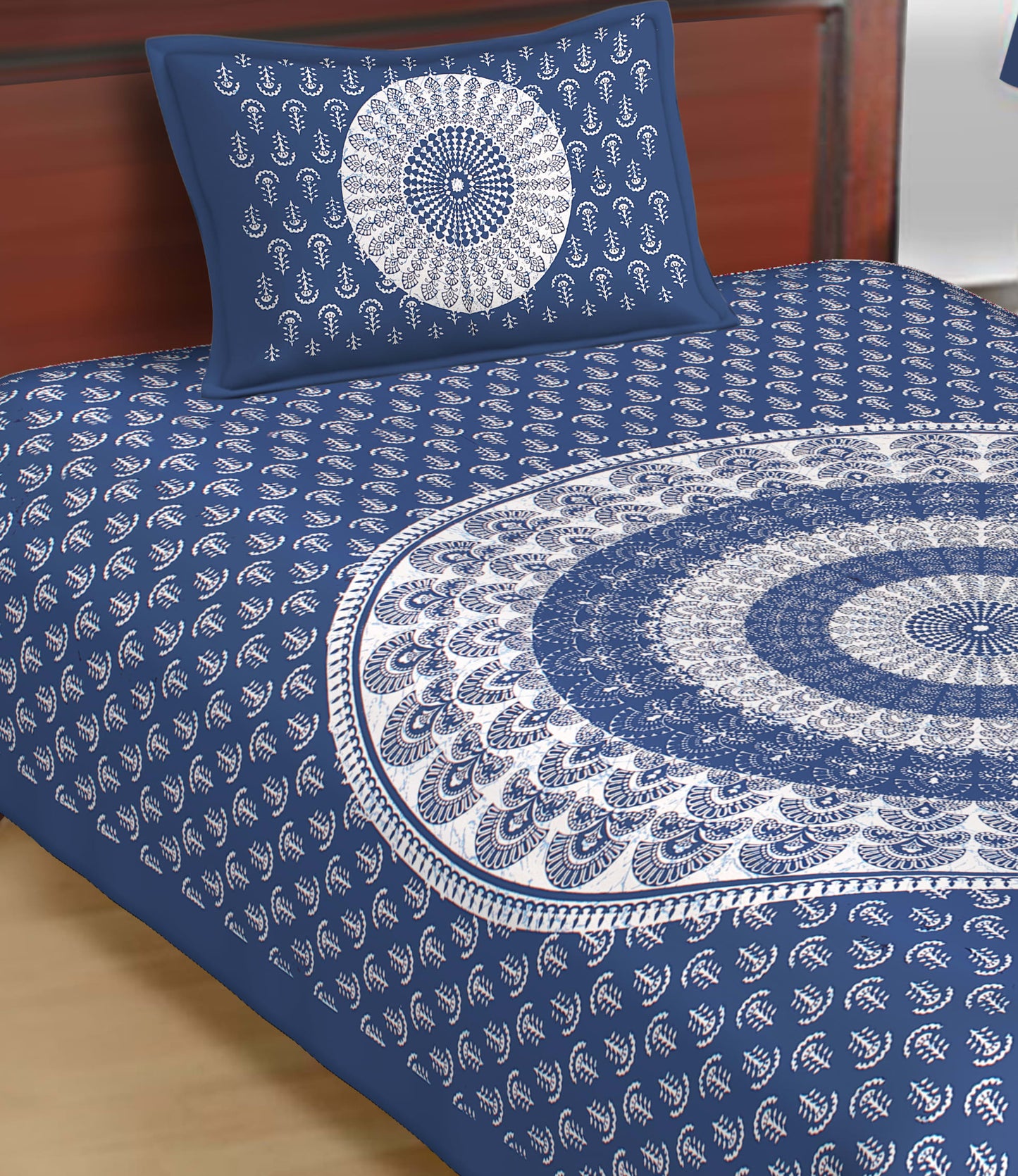 Jaipuri Prints Cotton Single Bedsheet with 1 pillow cover