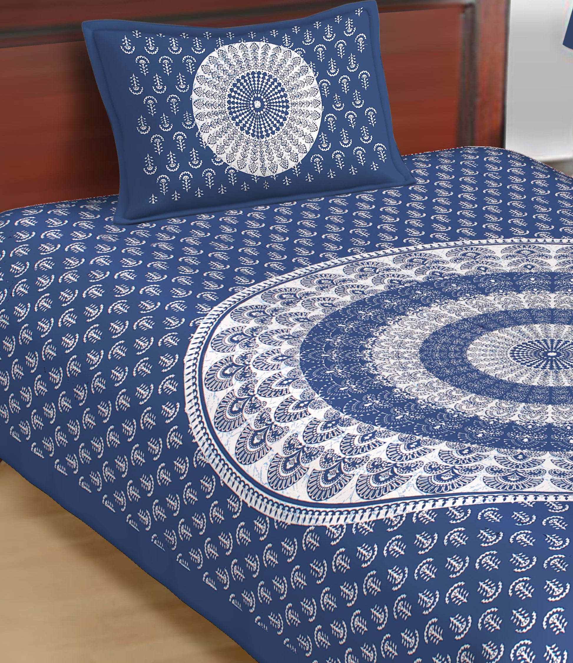 Jaipuri Prints Cotton Single Bedsheet with 1 pillow cover