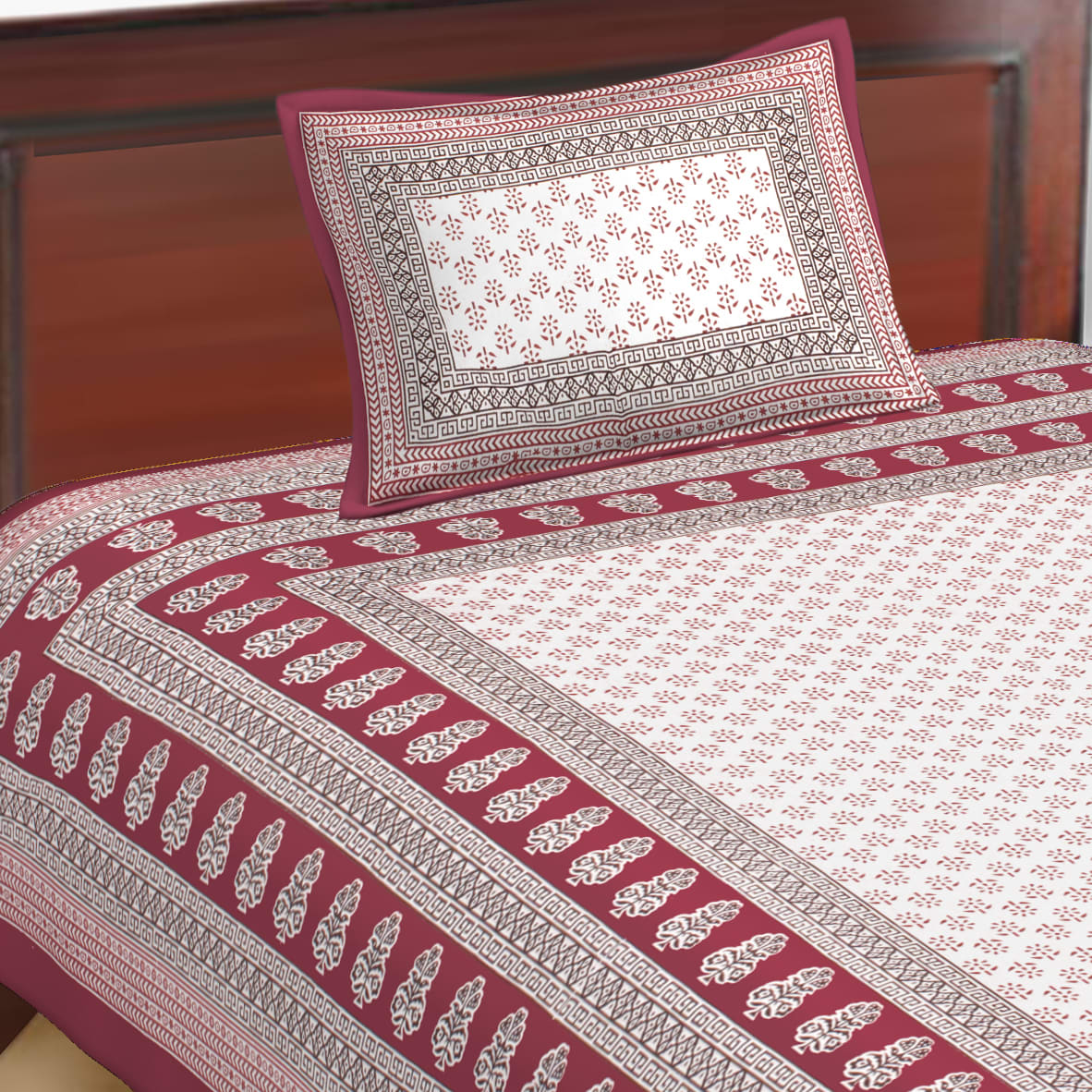 Jaipuri Prints Cotton Single Bedsheet with 1 pillow cover